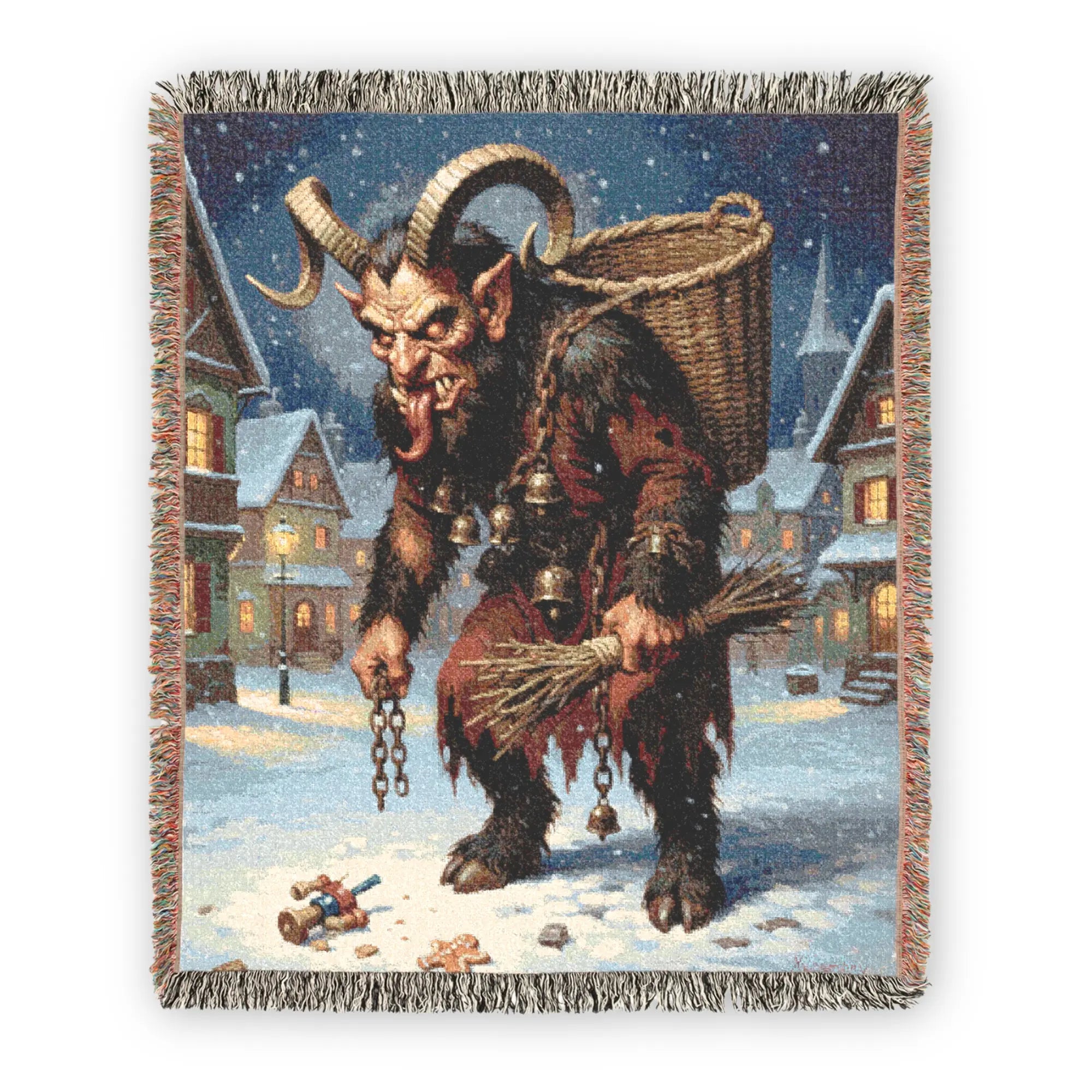 Krampus Christmas Woven Blanket – Vintage Folklore Holiday Throw Printify