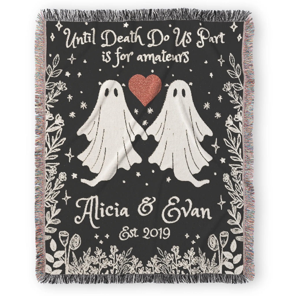 Personalized Ghost Couple Woven Blanket – Custom Names & Year Printify