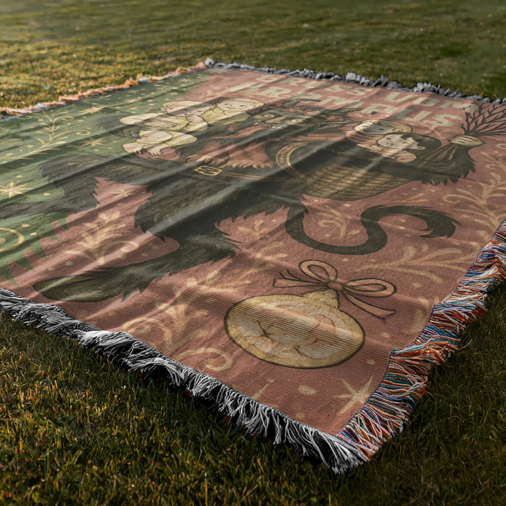 Vintage Krampus Holiday Woven Blanket – Retro Christmas Throw Printify