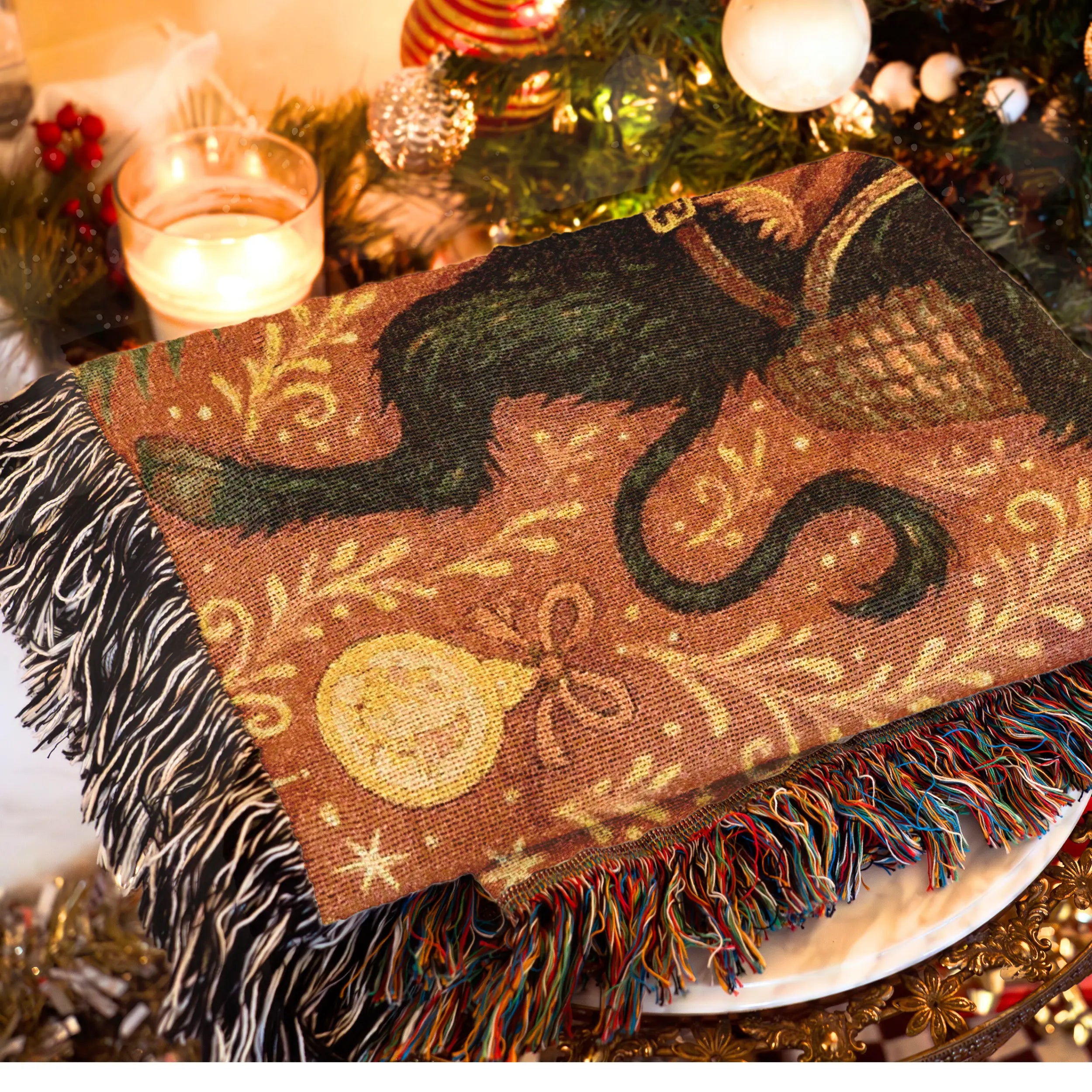 Vintage Krampus Holiday Woven Blanket – Retro Christmas Throw Printify