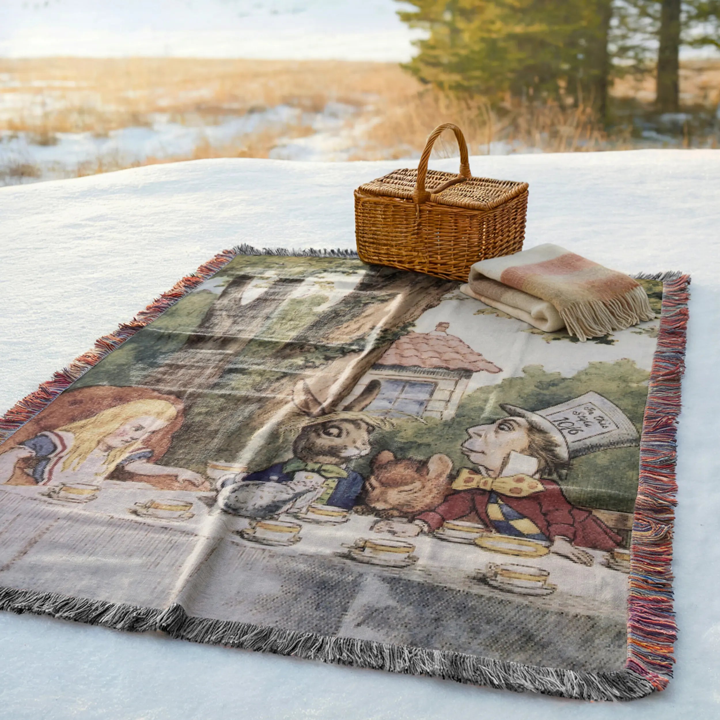Alice in Wonderland Mad Hatter’s Tea Party Woven Blanket Printify