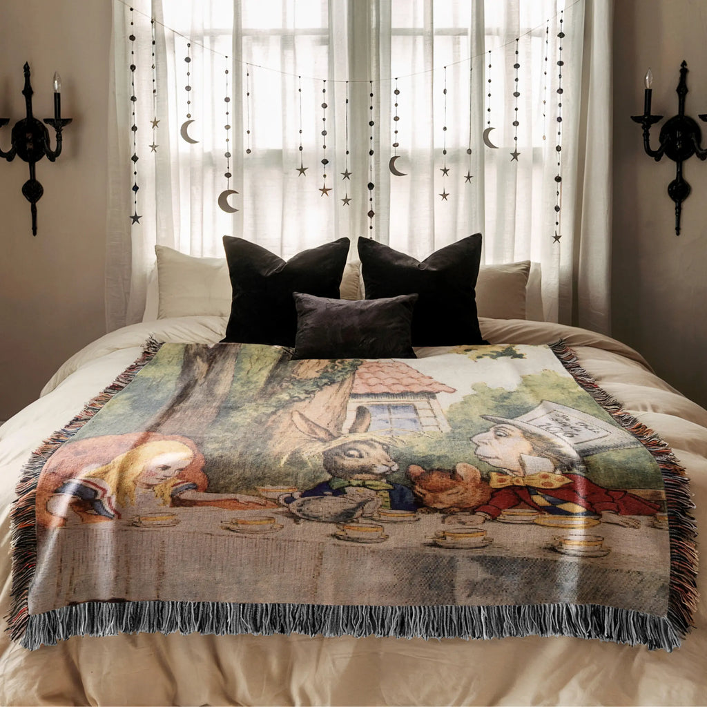 Alice in Wonderland Mad Hatter’s Tea Party Woven Blanket Printify