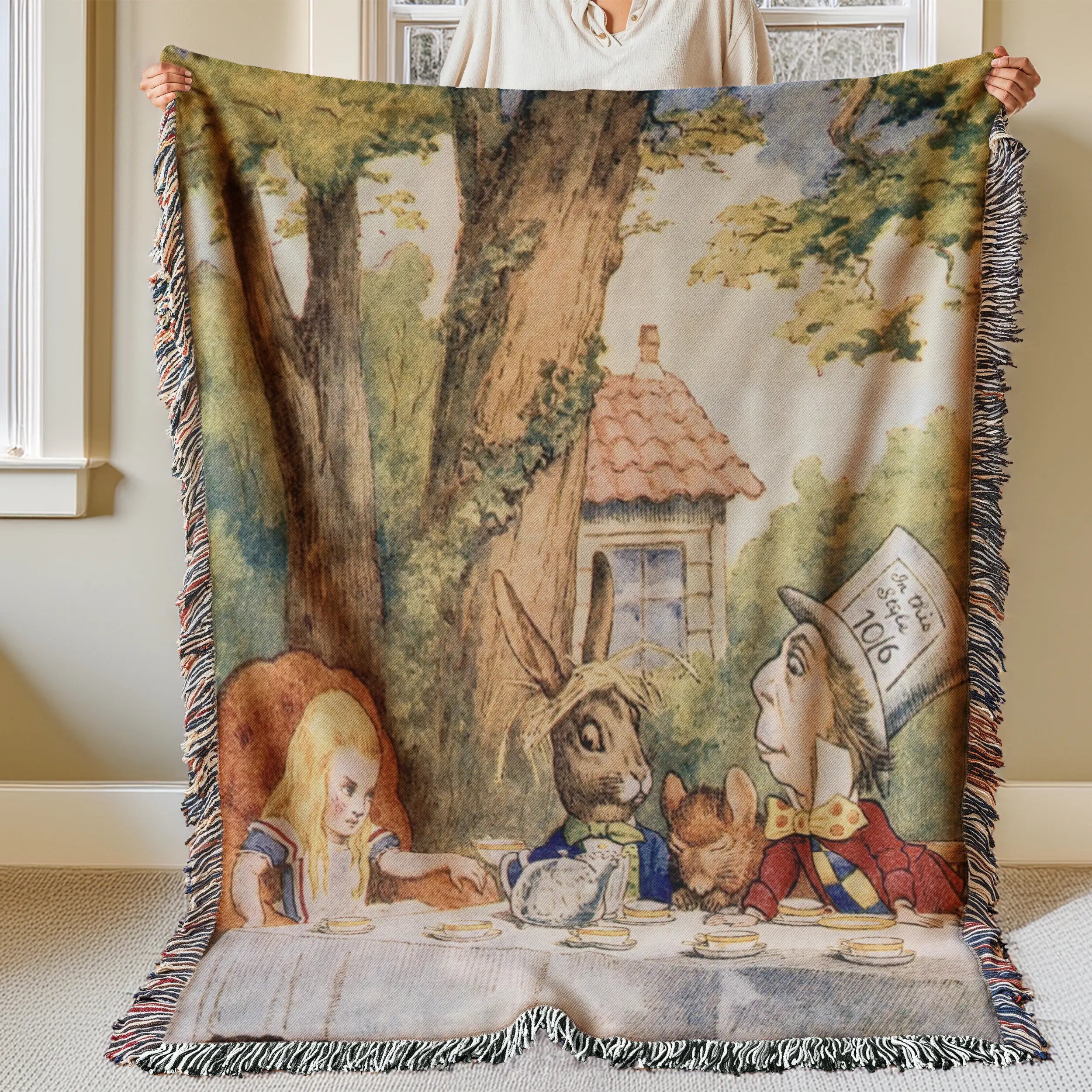 Alice in Wonderland Mad Hatter’s Tea Party Woven Blanket Printify