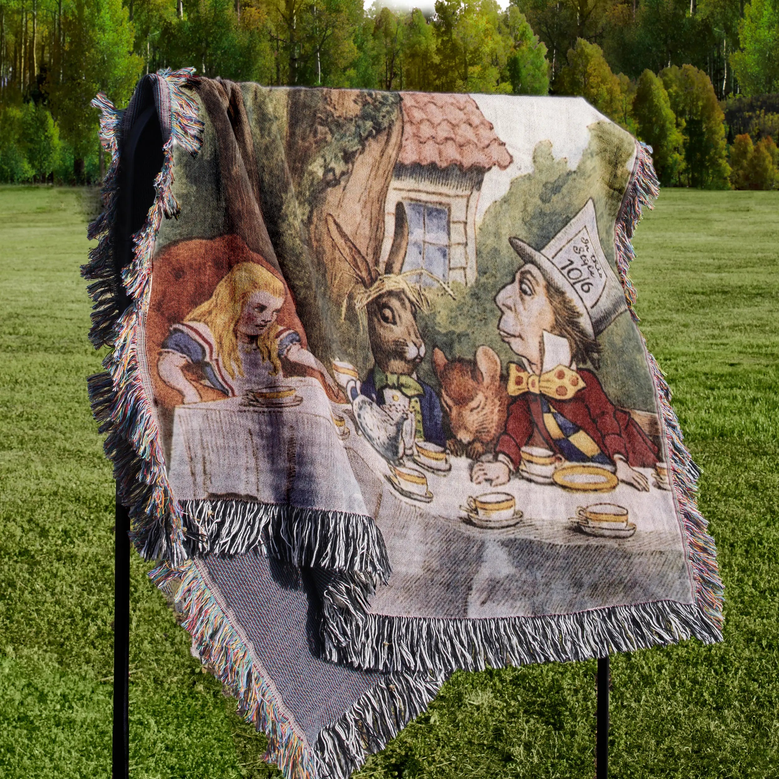 Alice in Wonderland Mad Hatter’s Tea Party Woven Blanket Printify