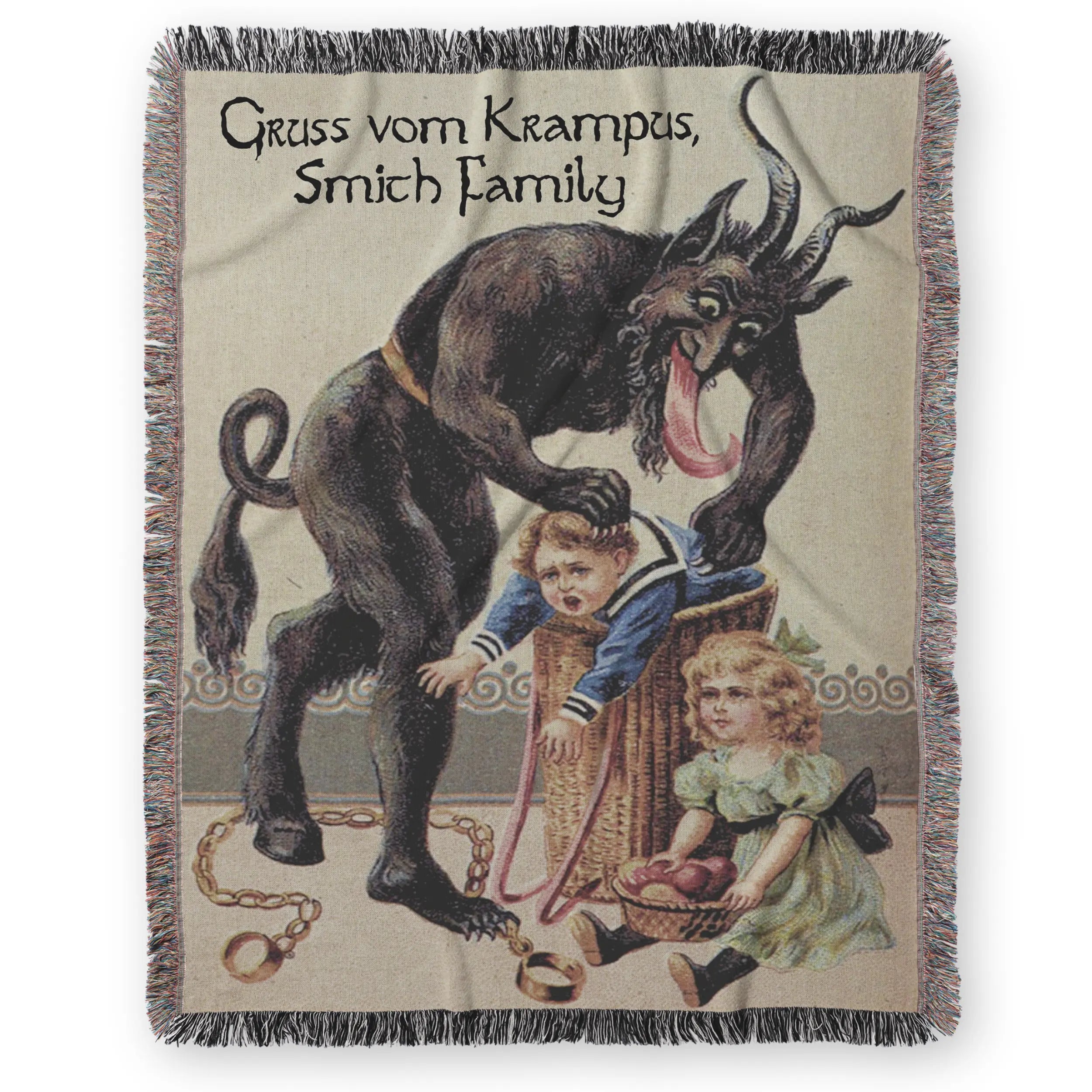Greetings From Krampus Personalized Woven Blanket – Vintage Folklore Holiday Throw Printify
