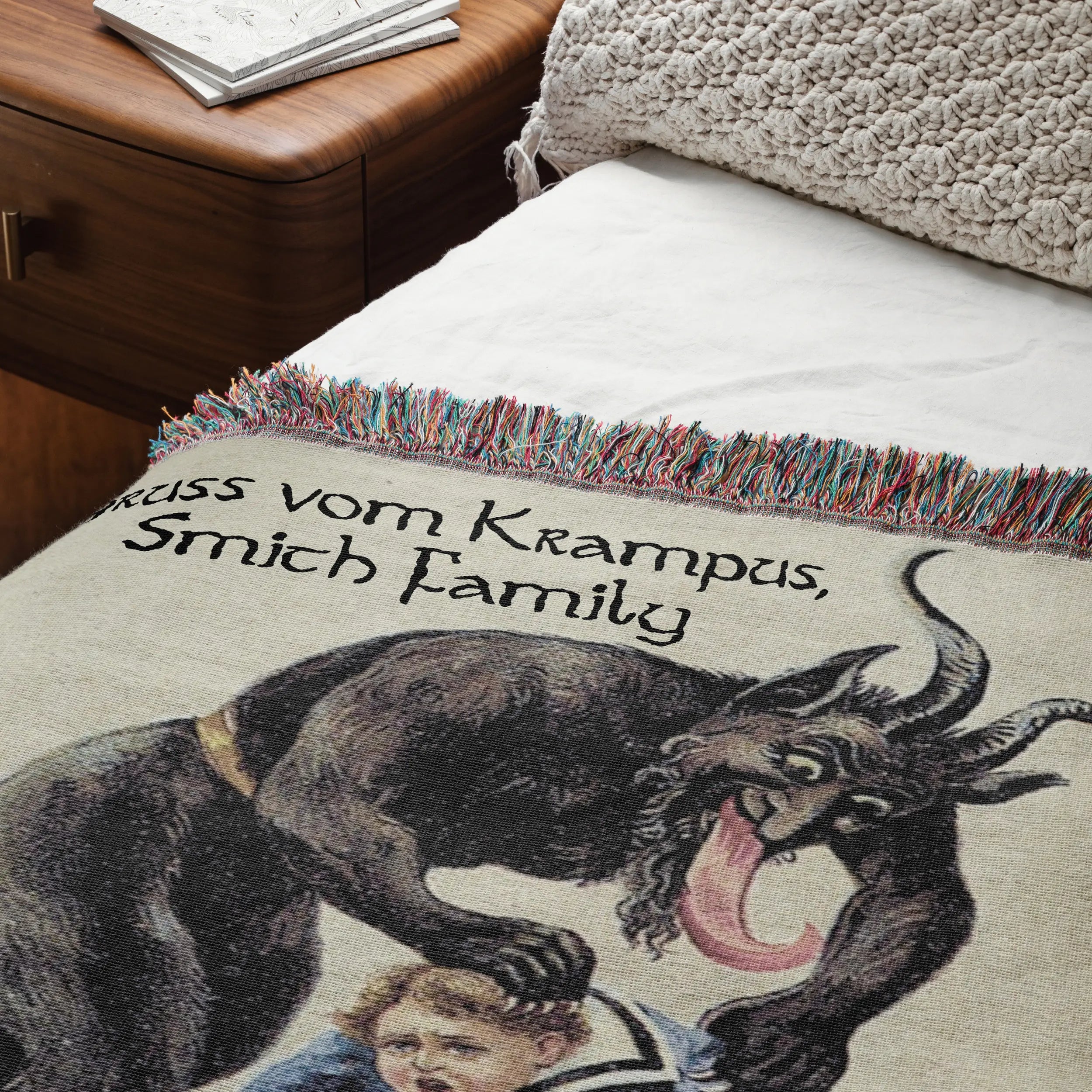 Greetings From Krampus Personalized Woven Blanket – Vintage Folklore Holiday Throw Printify