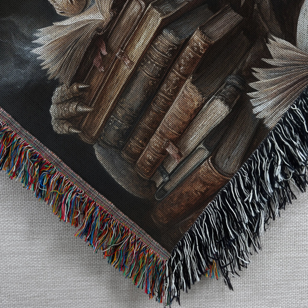 Book Dragon Woven Blanket – Fantasy Art Throw for Readers & Dreamers Printify