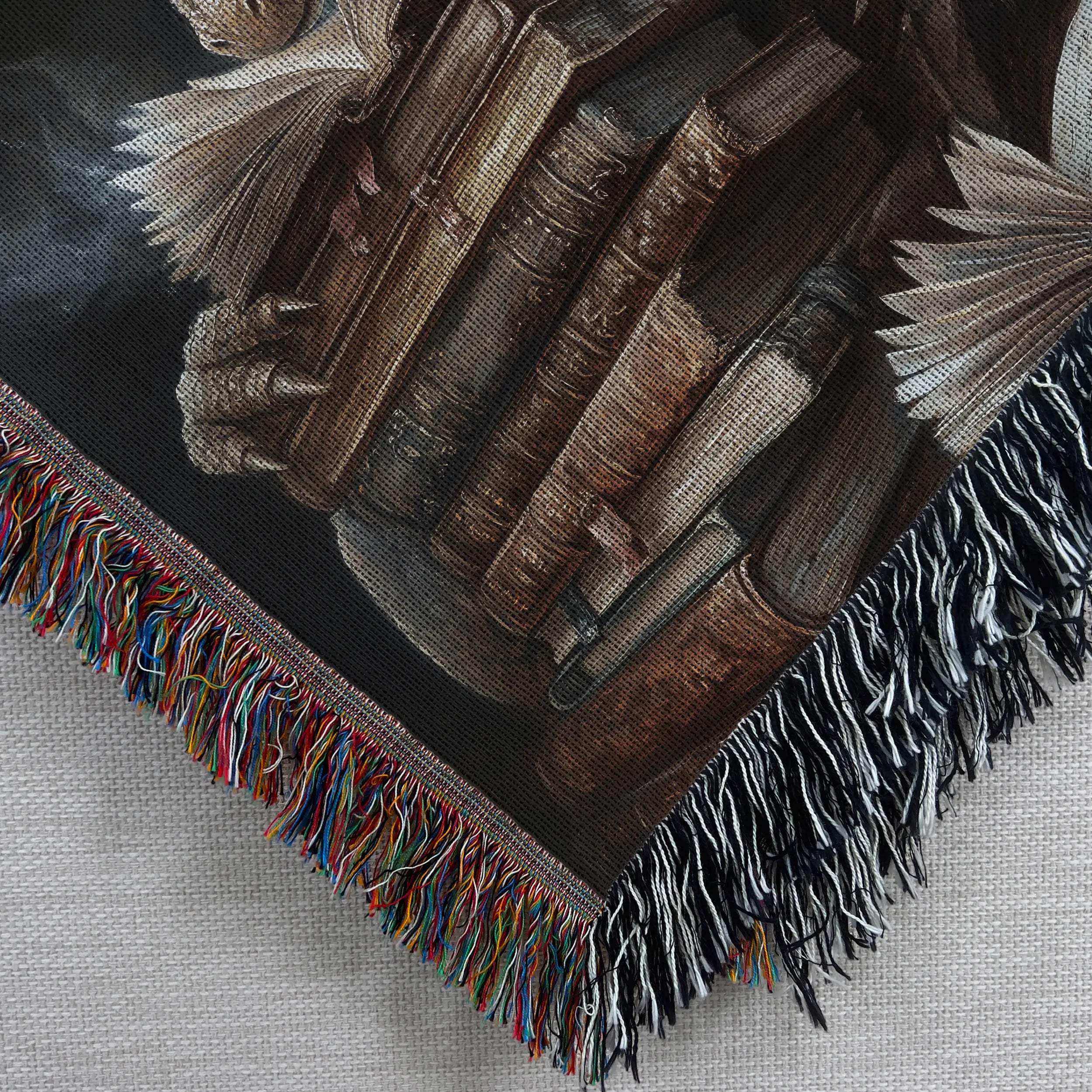 Book Dragon Woven Blanket – Fantasy Art Throw for Readers & Dreamers Printify