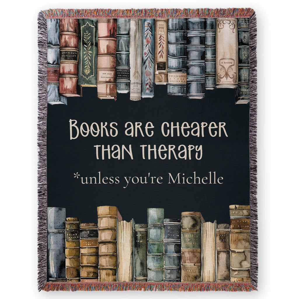 Book Blanket – Personalized 'Books Are Cheaper Than Therapy' Woven Throw Printify