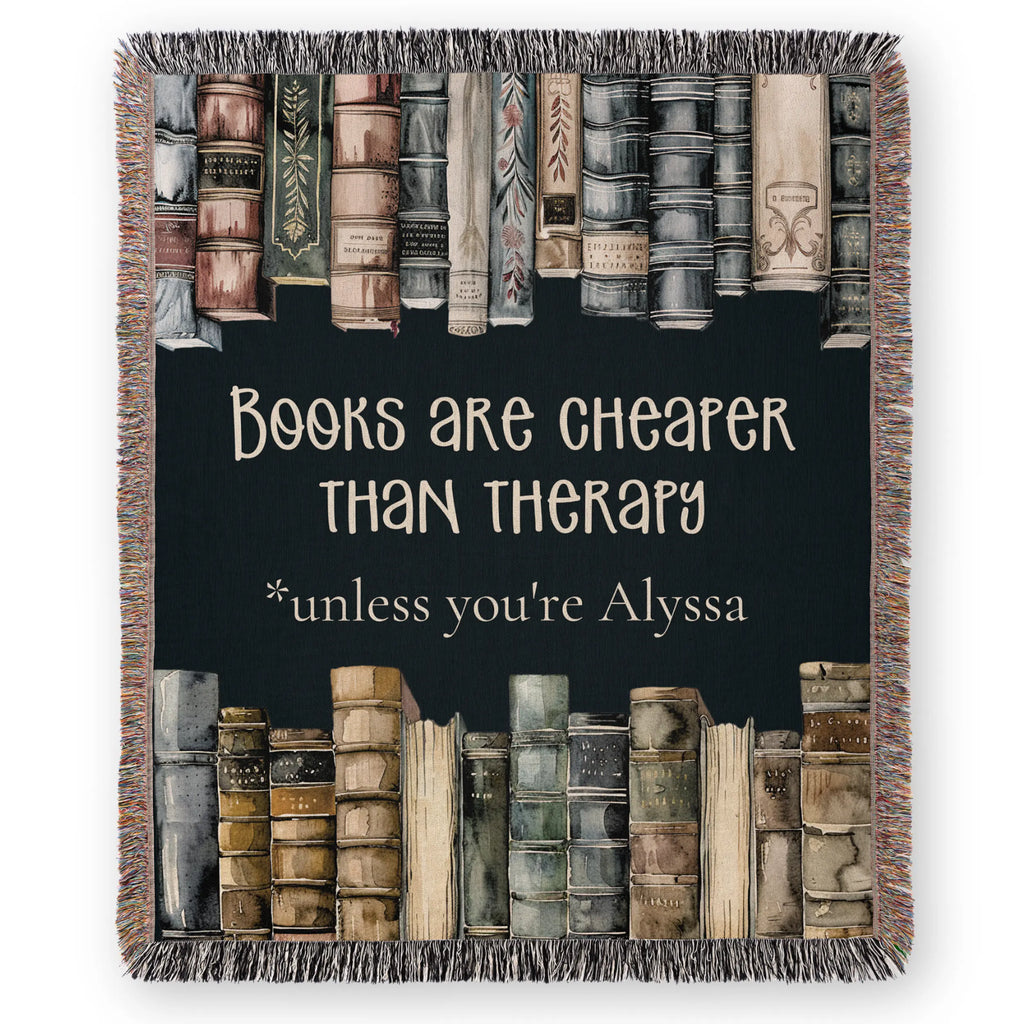 Book Blanket – Personalized 'Books Are Cheaper Than Therapy' Woven Throw Printify