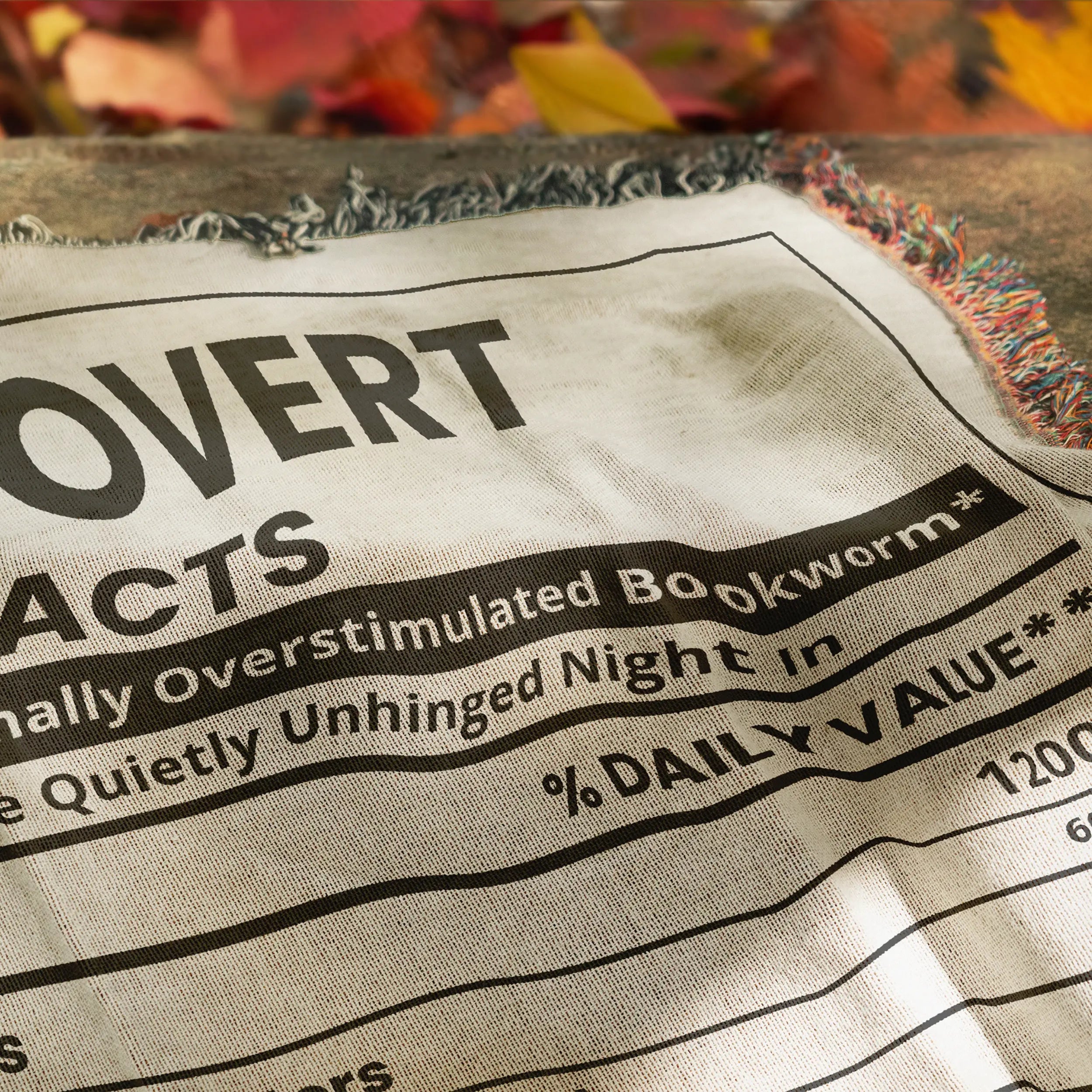 Book Blanket Booktrovert Nutrition Facts Label – Humorous Woven Throw for Readers Printify