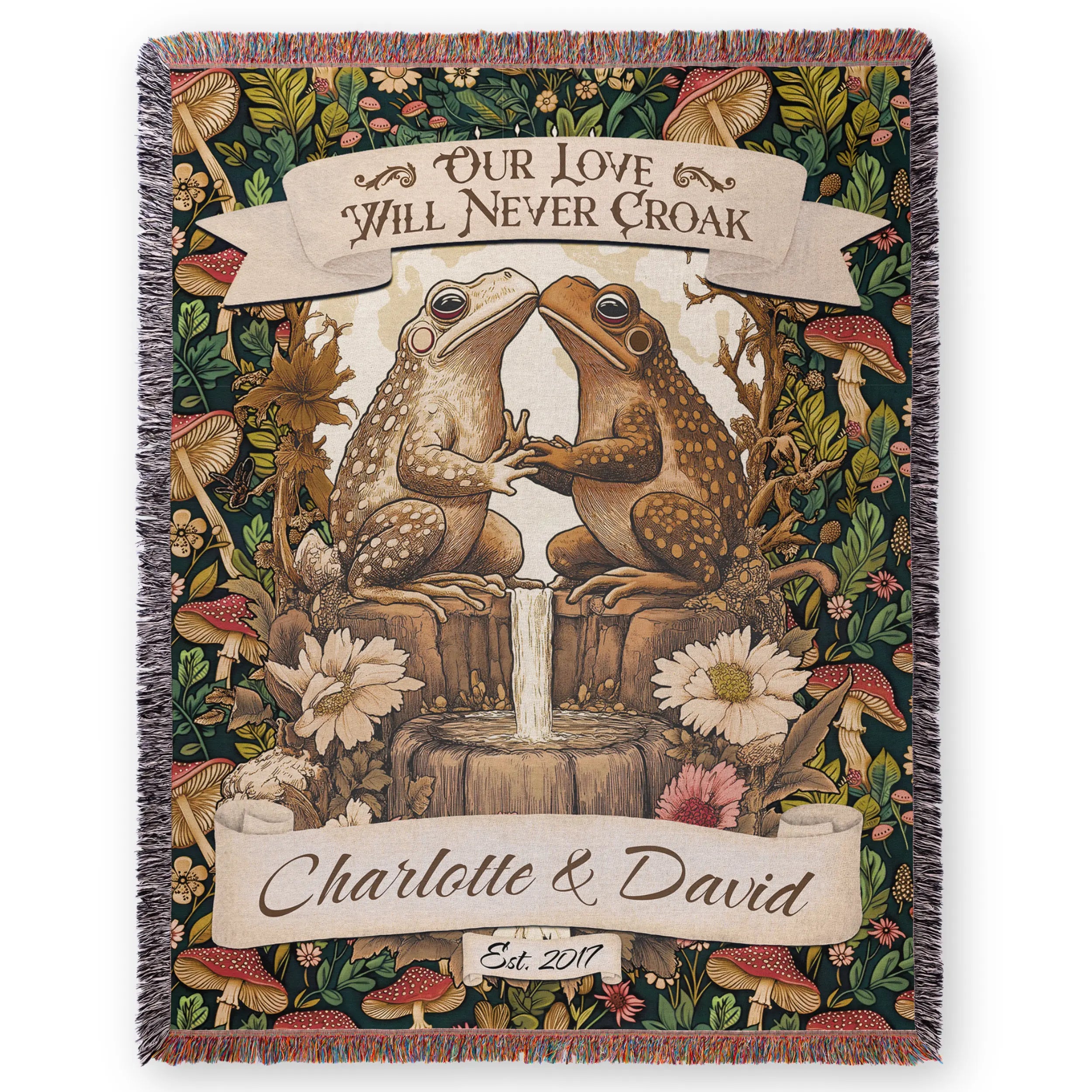 Woven Toad Blanket – Personalized Cottagecore Throw for Couples Printify