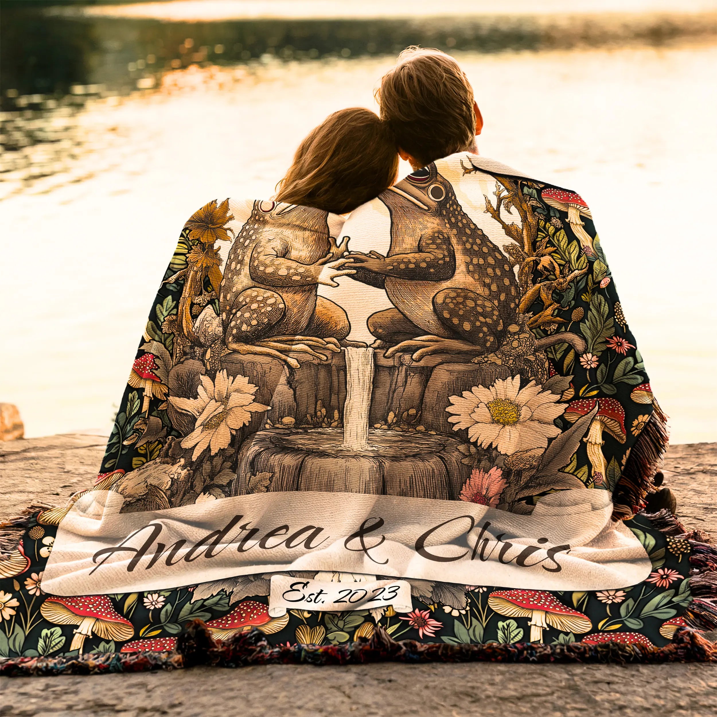 Woven Toad Blanket – Personalized Cottagecore Throw for Couples Printify