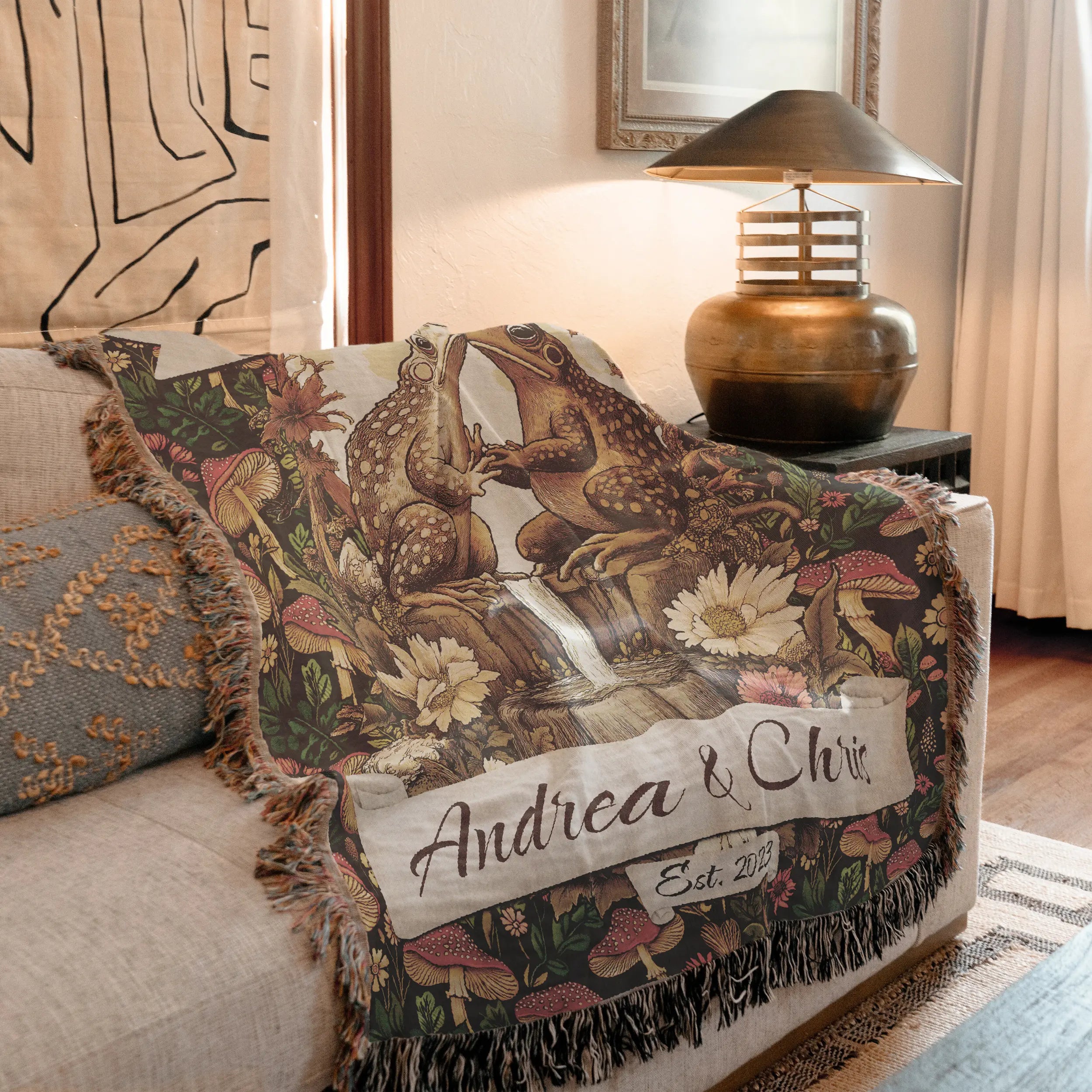 Woven Toad Blanket – Personalized Cottagecore Throw for Couples Printify