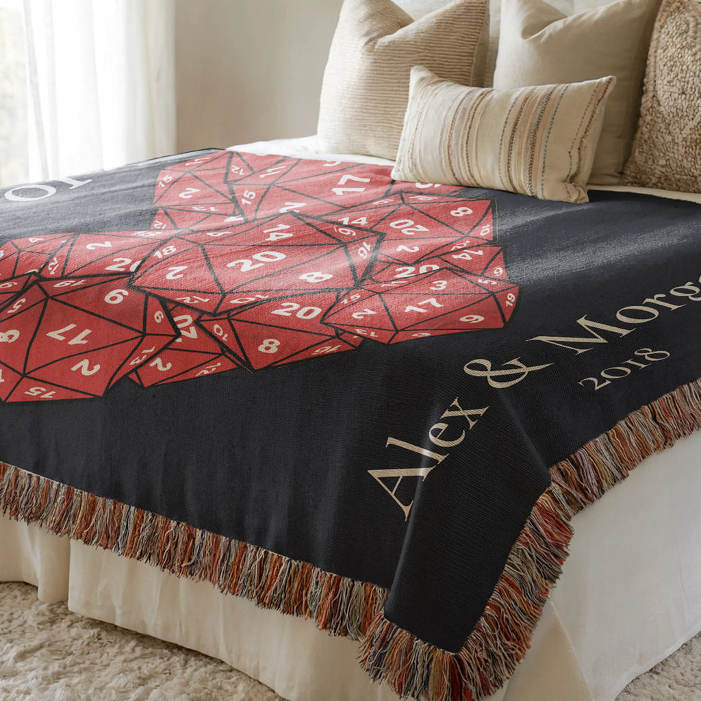 Party of Two D20 Woven Blanket – Personalized Gaming Couple Gift Printify