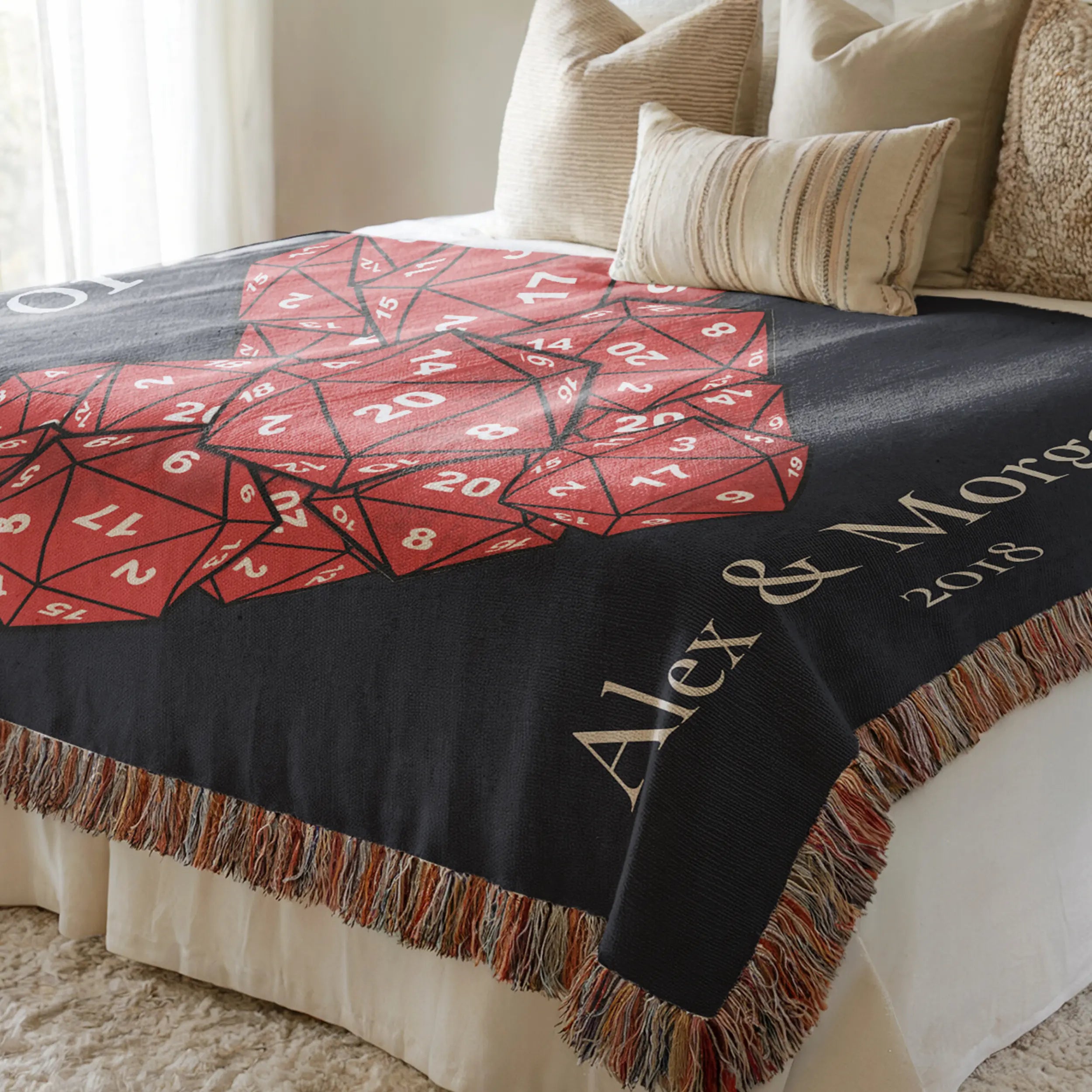 Party of Two D20 Woven Blanket – Personalized Gaming Couple Gift Printify
