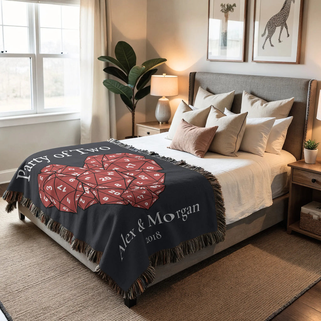 Party of Two D20 Woven Blanket – Personalized Gaming Couple Gift Printify