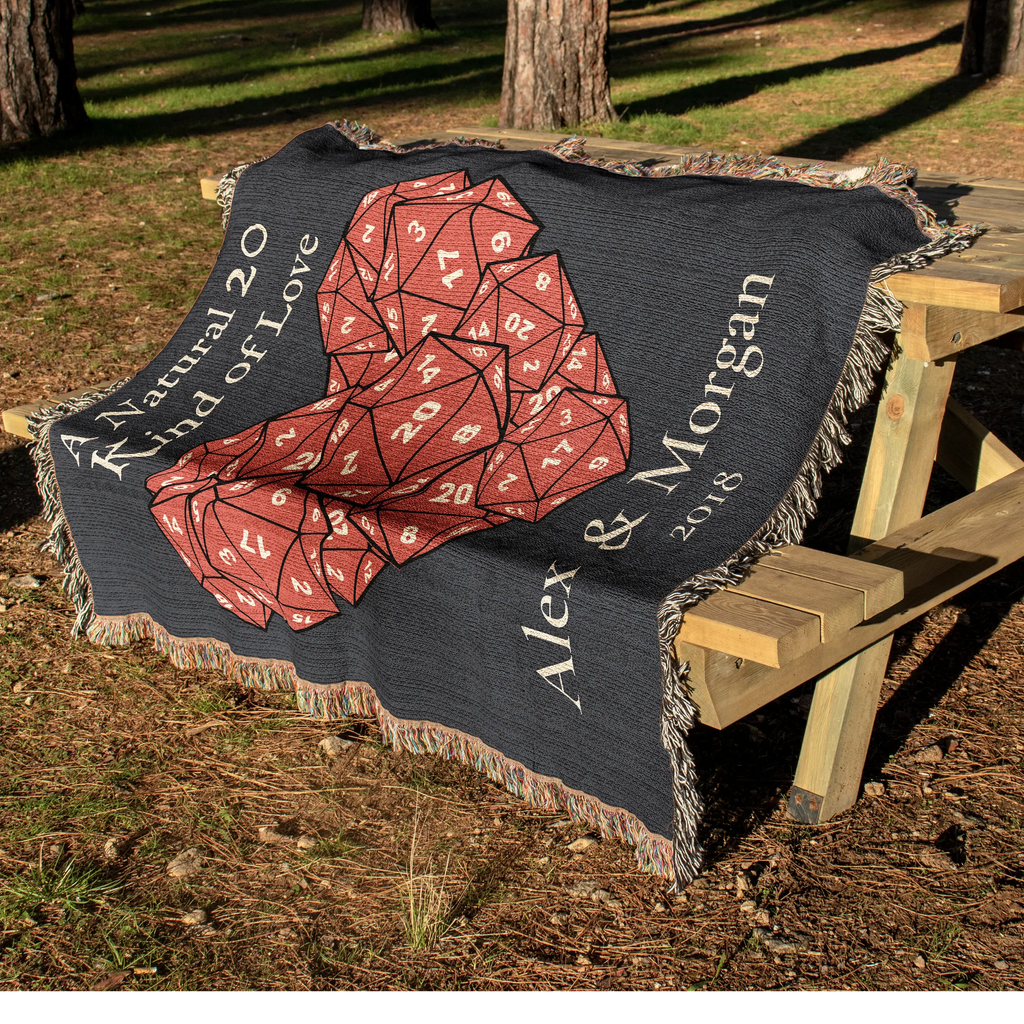 Party of Two D20 Woven Blanket – Personalized Gaming Couple Gift Printify