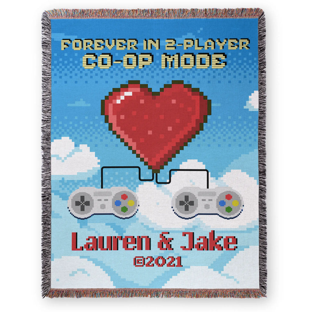 Retro Video Game Woven Blanket – Personalized 2-Player Co-Op for Couples Printify