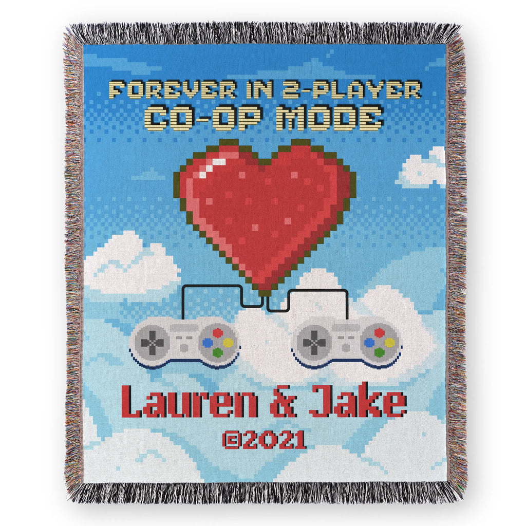 Retro Video Game Woven Blanket – Personalized 2-Player Co-Op for Couples Printify