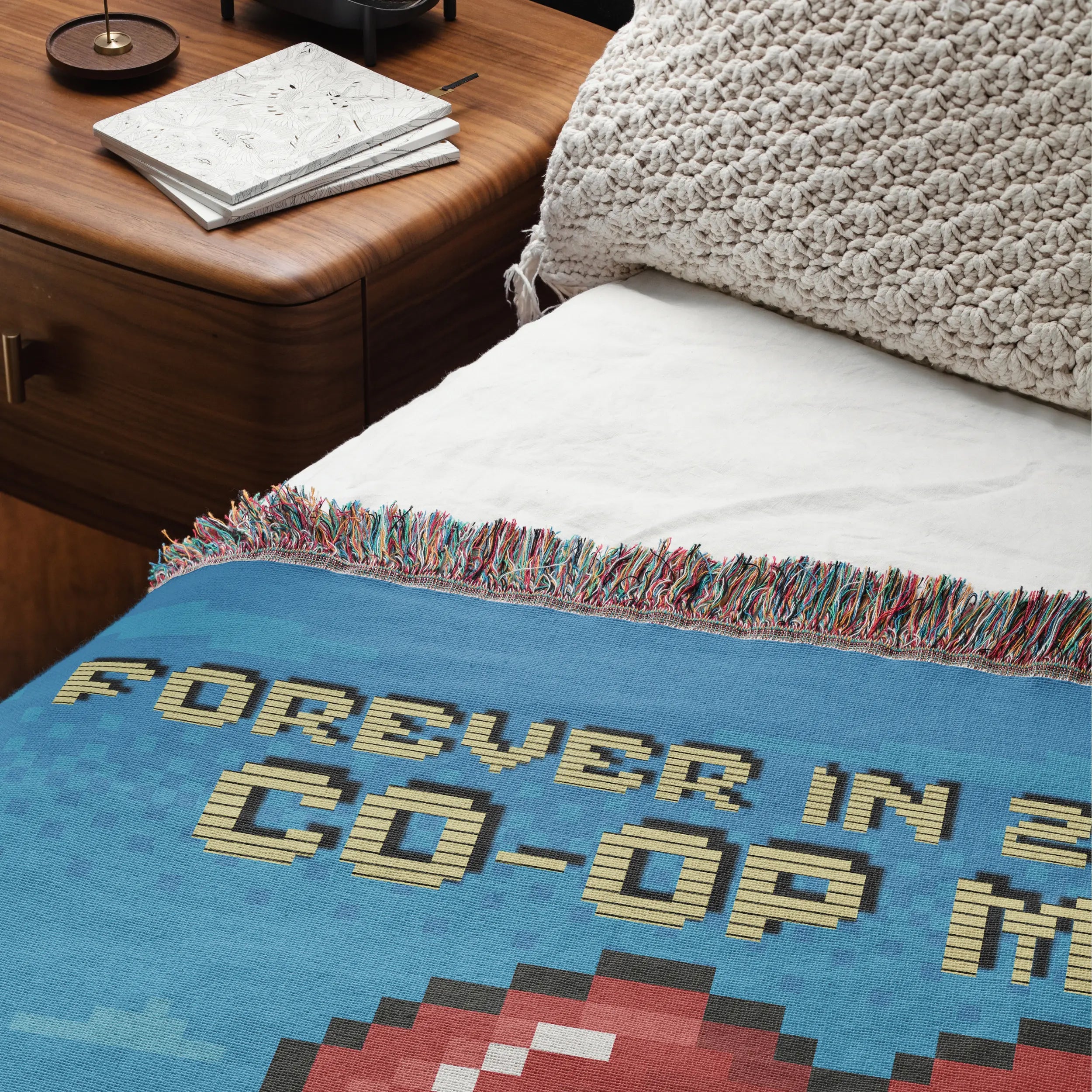 Retro Video Game Woven Blanket – Personalized 2-Player Co-Op for Couples Printify