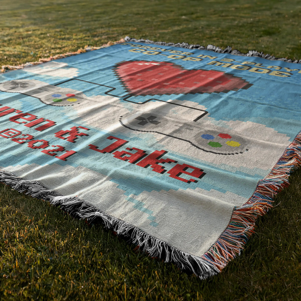 Retro Video Game Woven Blanket – Personalized 2-Player Co-Op for Couples Printify