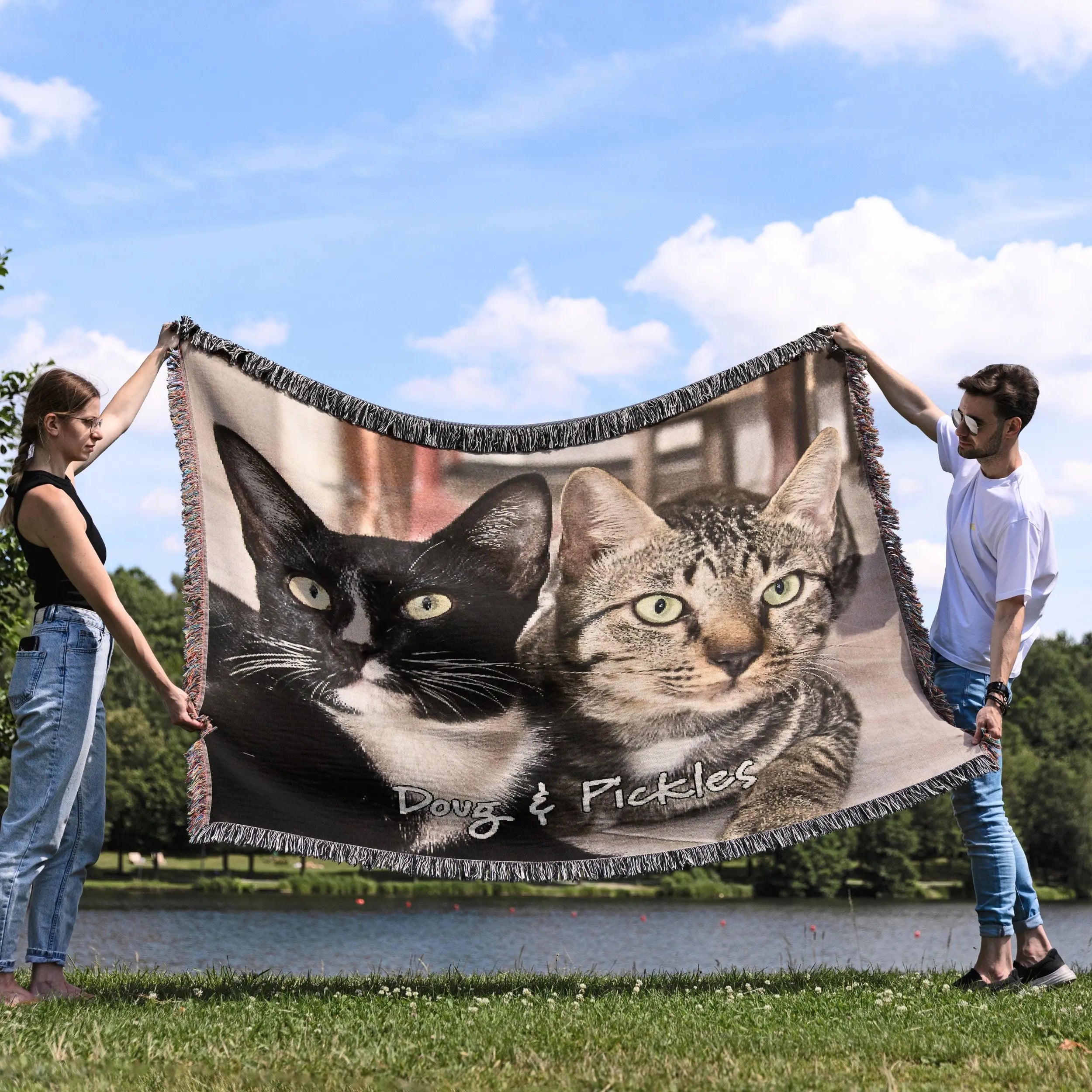 Personalized Pet Photo Woven Blanket – Custom Dog or Cat Portrait Printify