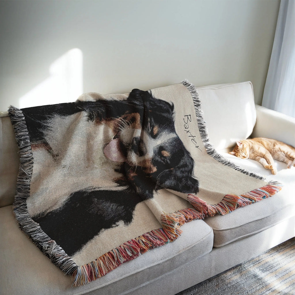 Personalized Pet Photo Woven Blanket – Custom Dog or Cat Portrait Printify