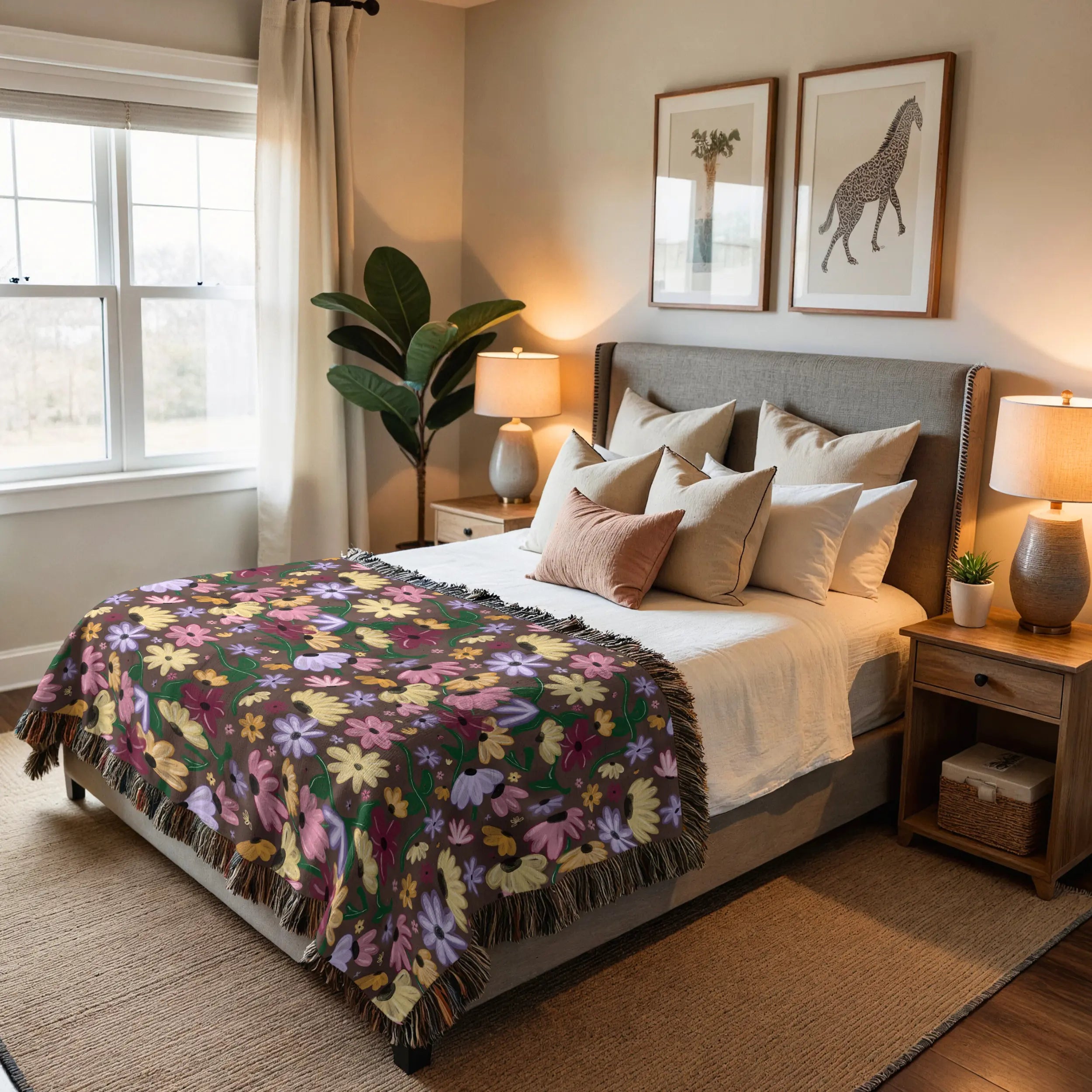 Surprise Song Piano Flowers Woven Blanket — Painterly Wildflower Throw Printify