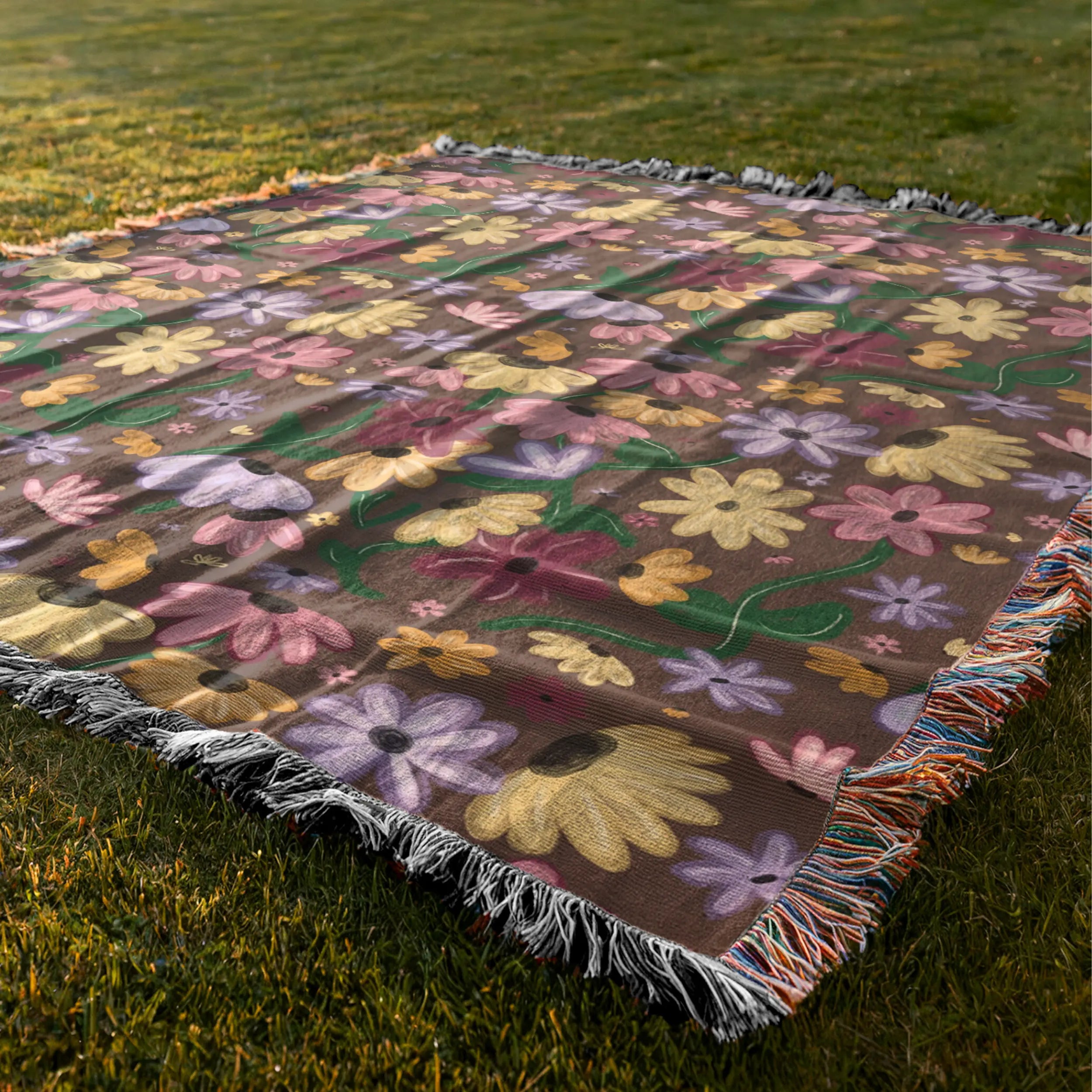 Surprise Song Piano Flowers Woven Blanket — Painterly Wildflower Throw Printify