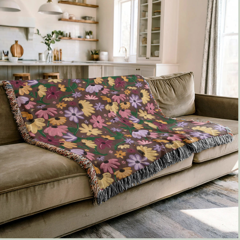Surprise Song Piano Flowers Woven Blanket — Painterly Wildflower Throw Printify
