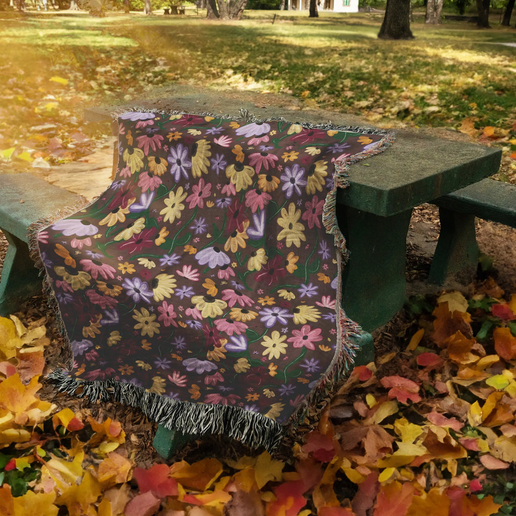 Surprise Song Piano Flowers Woven Blanket — Painterly Wildflower Throw Printify