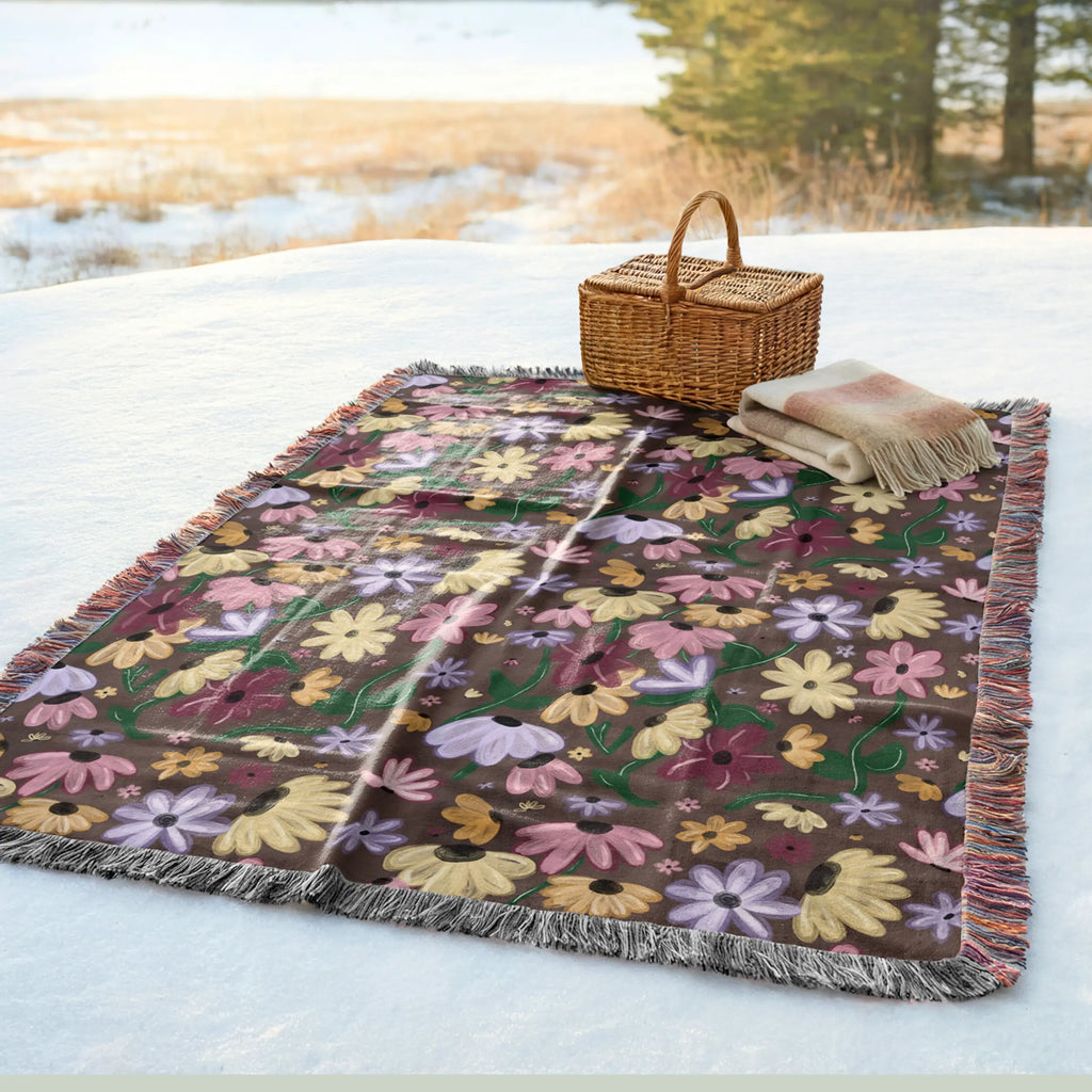 Surprise Song Piano Flowers Woven Blanket — Painterly Wildflower Throw Printify