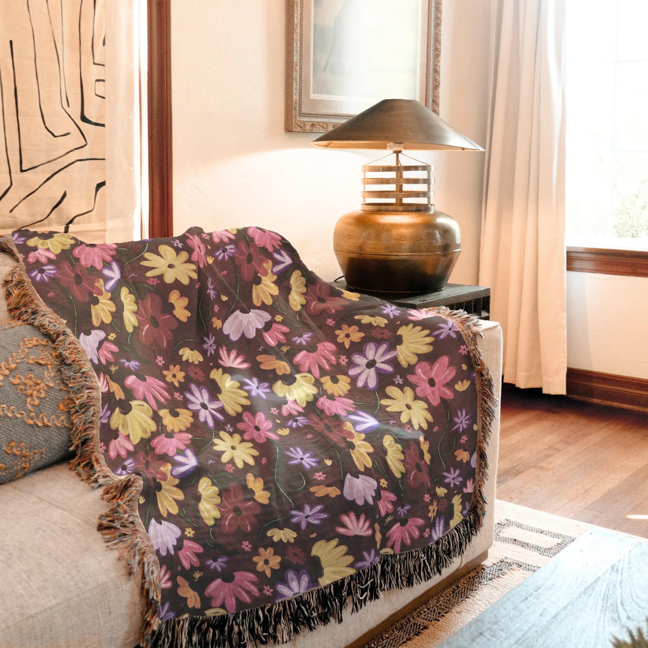 Surprise Song Piano Flowers Woven Blanket — Painterly Wildflower Throw Printify