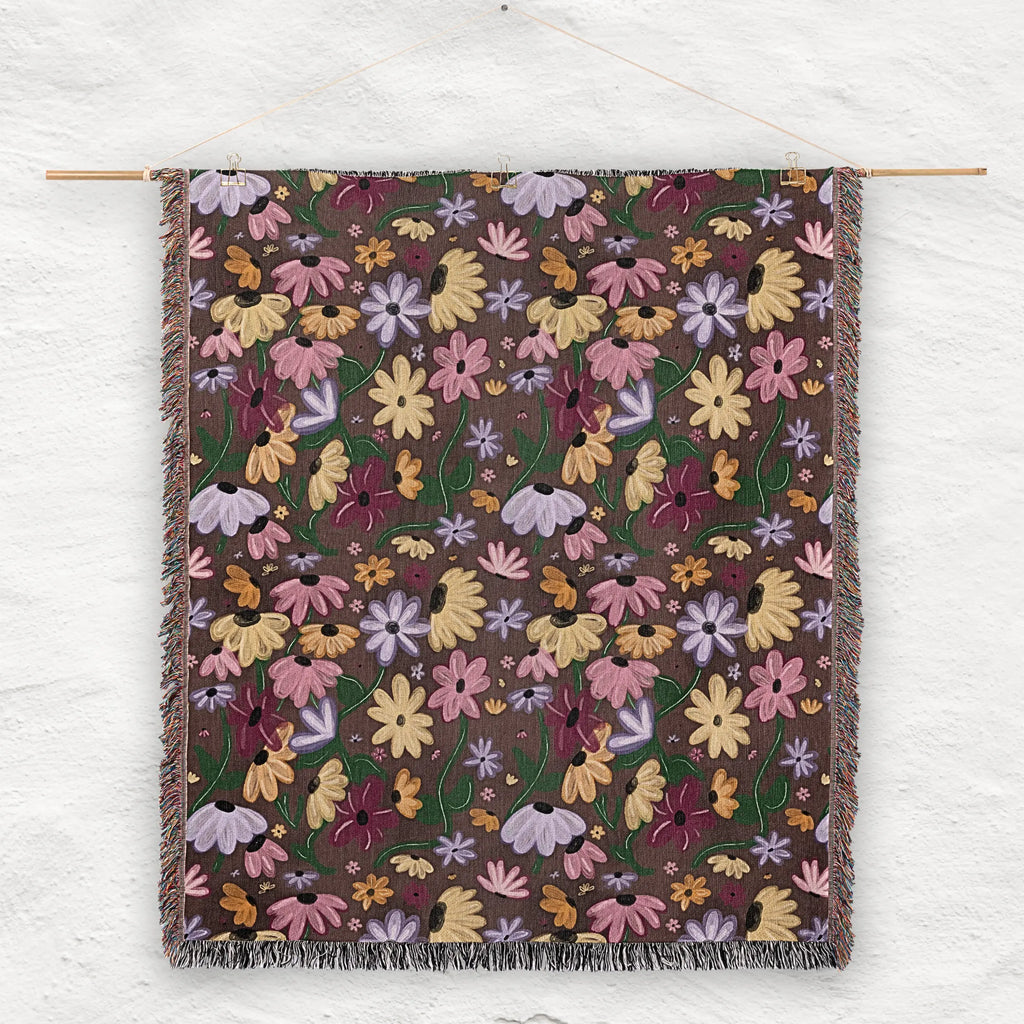 Surprise Song Piano Flowers Woven Blanket — Painterly Wildflower Throw Printify