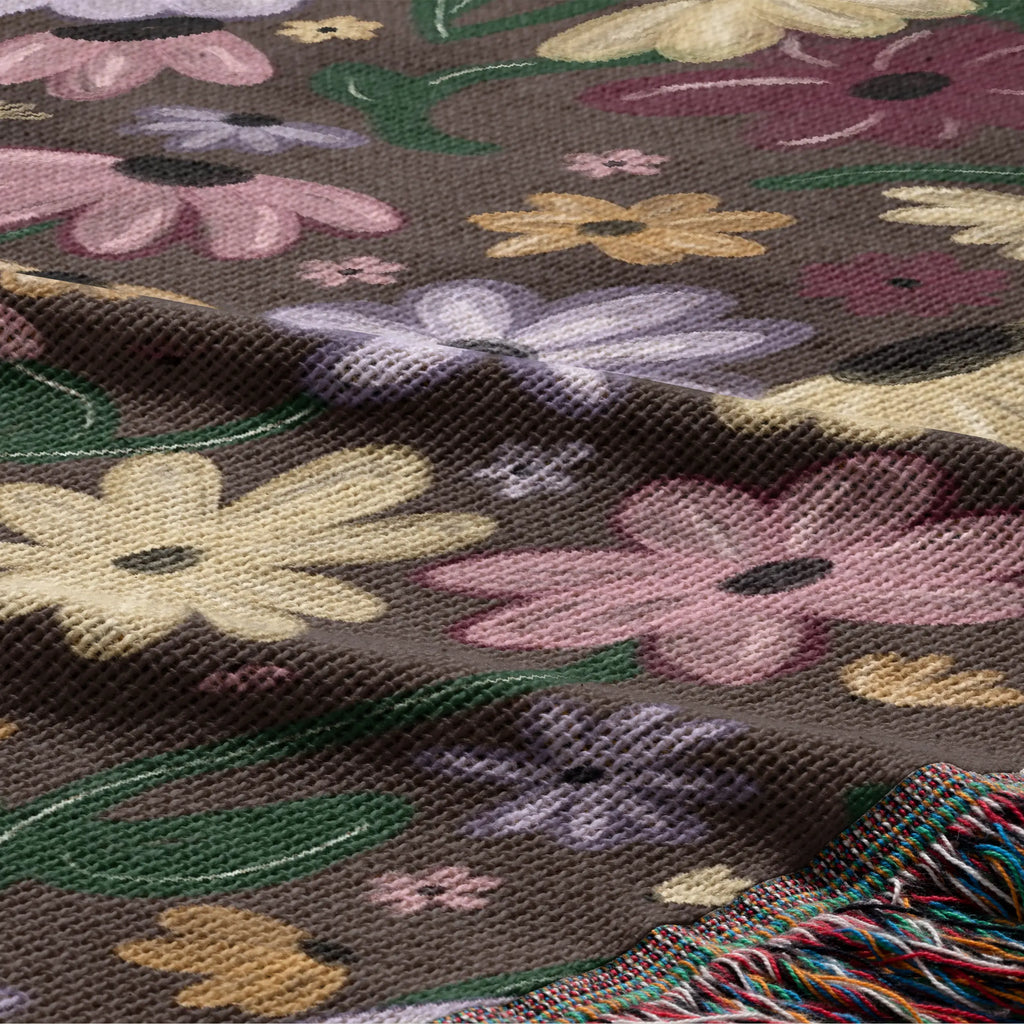 Surprise Song Piano Flowers Woven Blanket — Painterly Wildflower Throw Printify