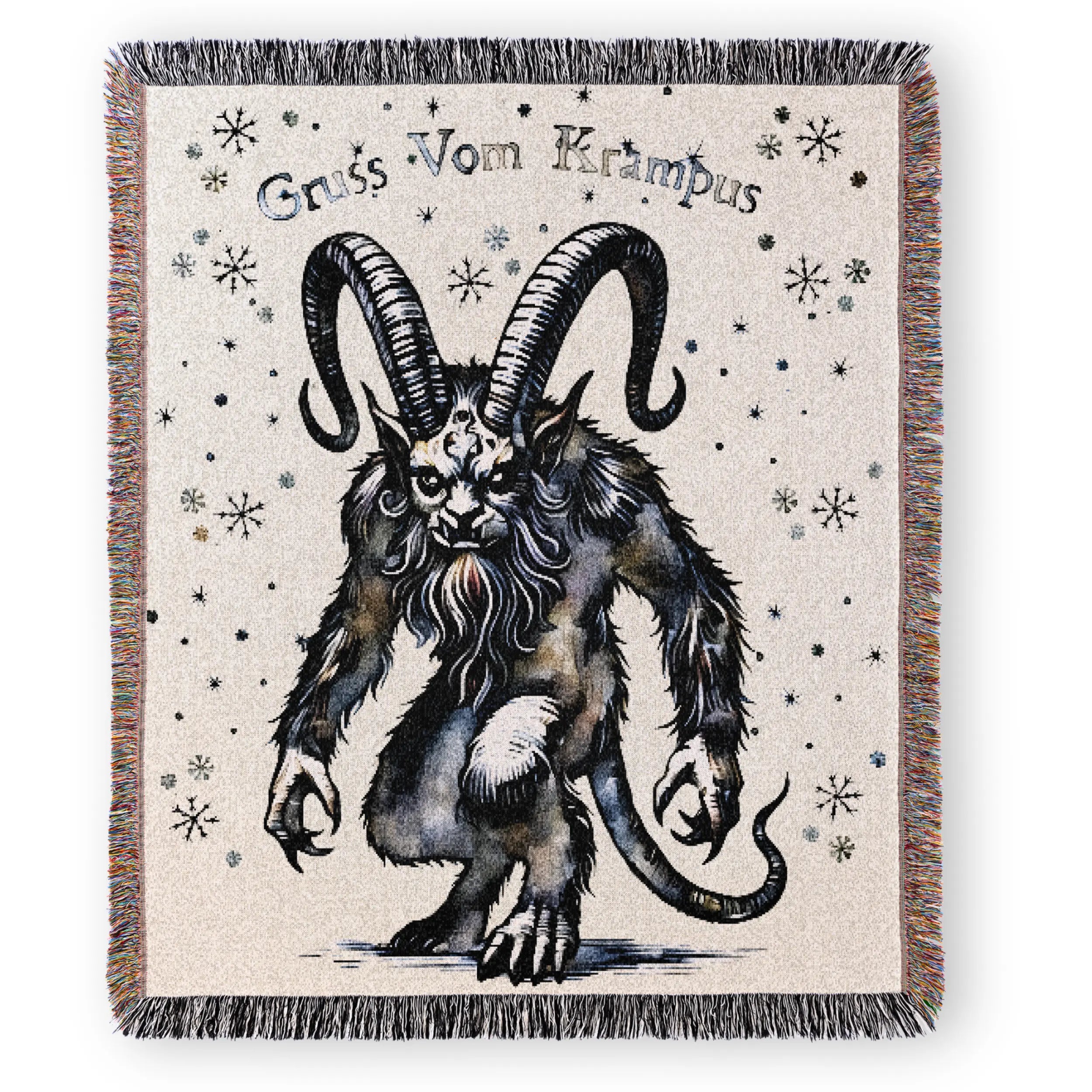 Watercolor Krampus Woven Blanket – Alpine Folklore Holiday Throw Printify