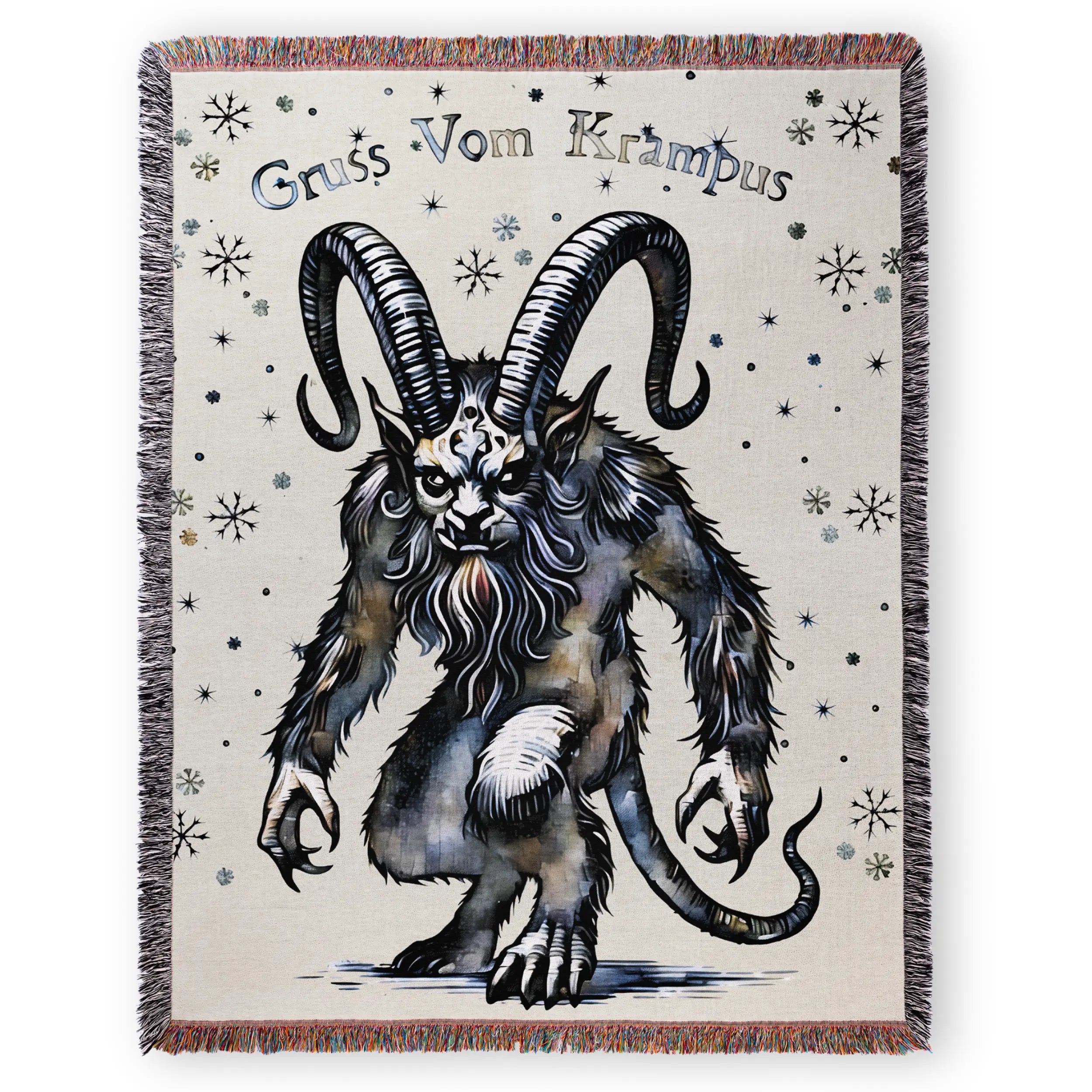 Watercolor Krampus Woven Blanket – Alpine Folklore Holiday Throw Printify