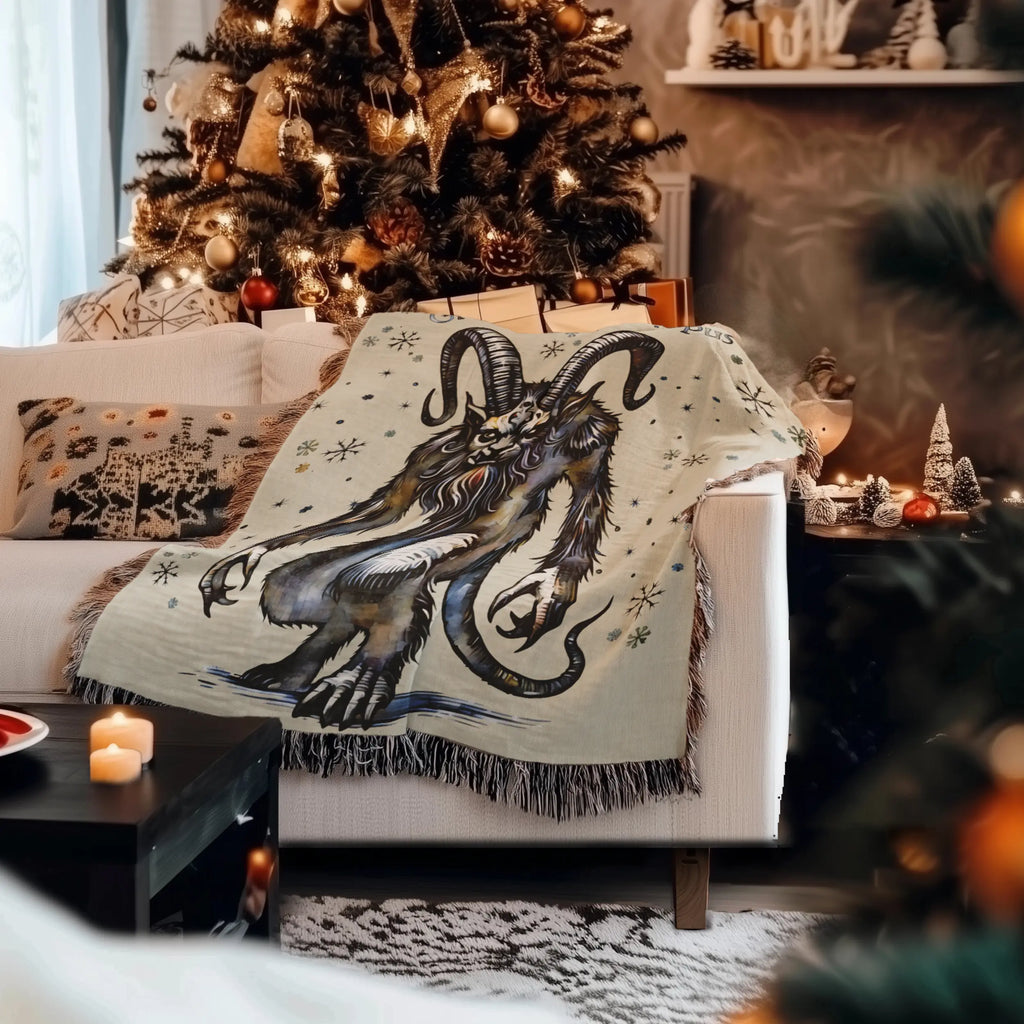 Watercolor Krampus Woven Blanket – Alpine Folklore Holiday Throw Printify