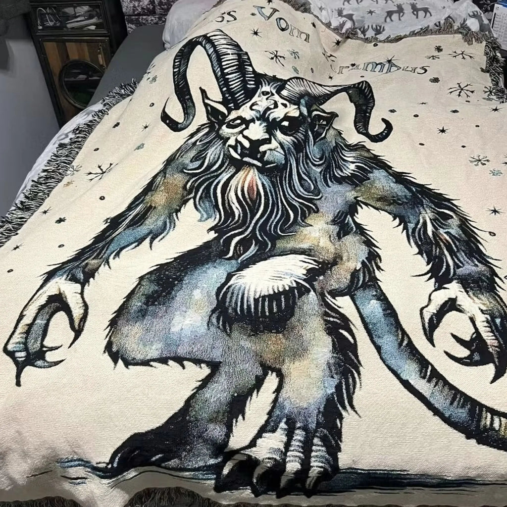 Watercolor Krampus Woven Blanket – Alpine Folklore Holiday Throw Printify